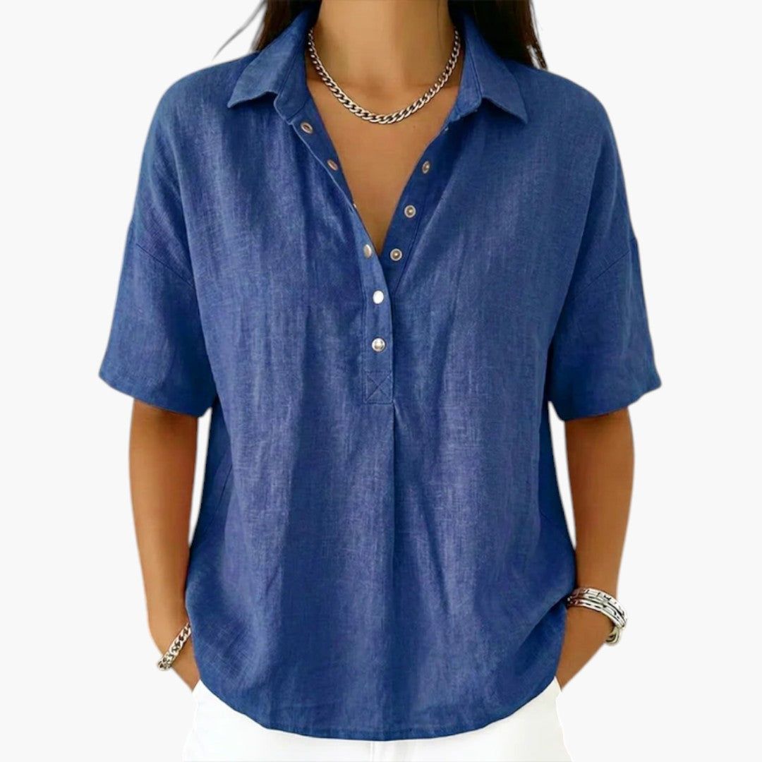 Elegant sommerbluse til kvinder med lange ærmer og løs pasform. Ideel til varme dage på kontoret.