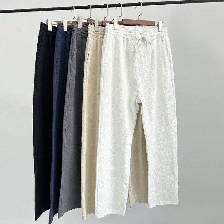 Åndbare mænds hørbukser i linned med elastisk talje. Perfekte letvægts sommerbukser for komfort i varmt vejr.