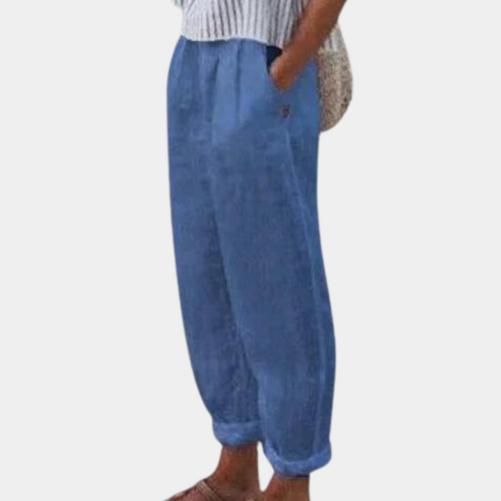 Stilfulde unisex cropped bukser til sommer. Perfekte feriebukser og afslappet dagligdags brug.