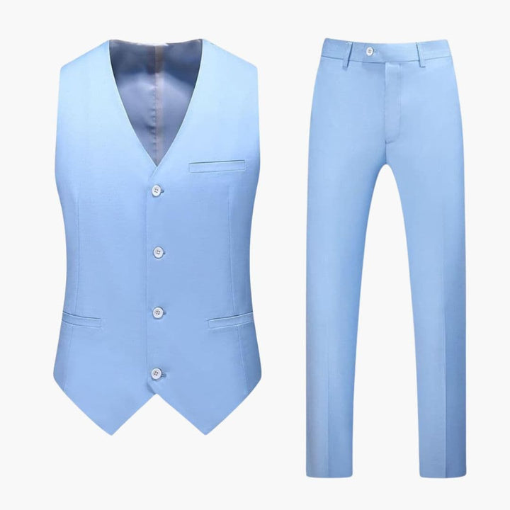 Alsidigt elegant herre jakkesæt med vest og bukser. Ideelt til bryllup, business og festtøj.