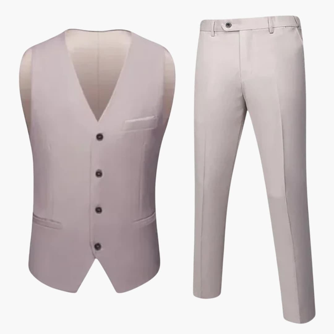 Formelt herre jakkesæt med matchende vest og bukser. Perfekt til den moderne mand og elegant mode.