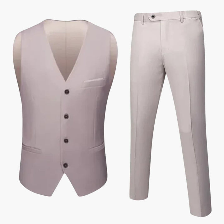 Formelt herre jakkesæt med matchende vest og bukser. Perfekt til den moderne mand og elegant mode.