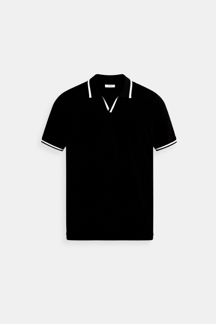 Komfortabel herrepolo i beige og sort design. Kortærmet med stilfuld kontrastkrave.