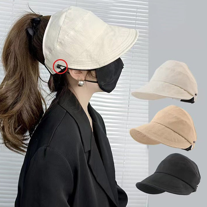 Kvinders UV solhat med bred skygge, justerbar og åben top. Ideel til strand og sommer.