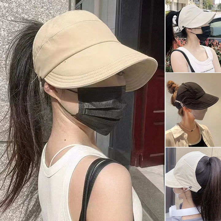 Justerbar UV sommerhat til kvinder med stor skygge for optimal solbeskyttelse udendørs.