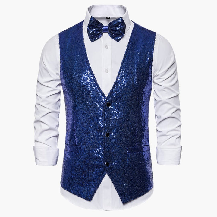 Mænds glitrende festvest med matchende butterfly. Elegant herretøj til bryllup & fest.