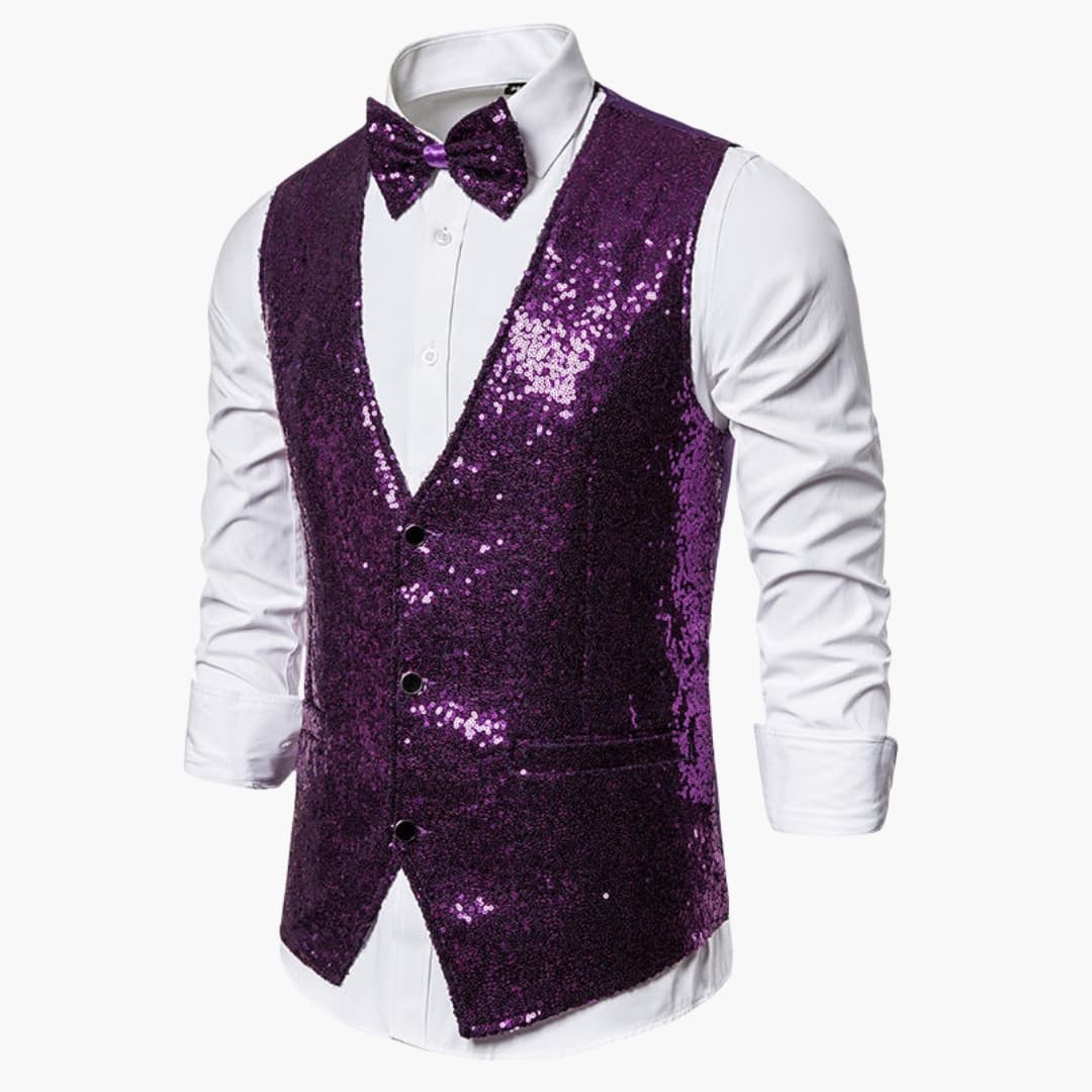 Elegant mænds glitrende vest og butterfly. Festtøj der skaber blikfang til enhver begivenhed.