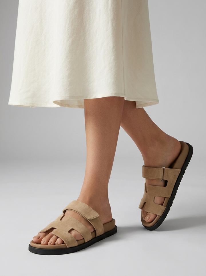 Elegante dame sandaler med bred rem, der kombinerer komfort og stil til sommerbrug.
