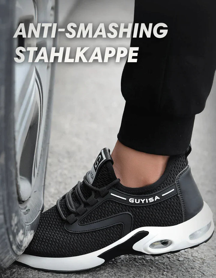 Skridsikre letvægts sikkerhedssko med stålkap for sikkert greb på glatte overflader, unisex.