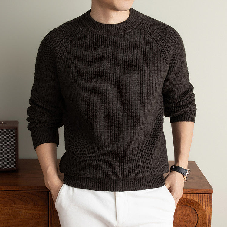 Herre Ribstrikket Sweater med Rund Hals og Løs Pasform