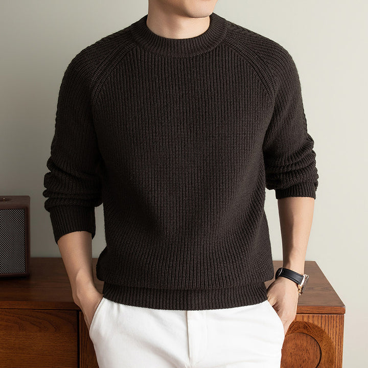 Herre Ribstrikket Sweater med Rund Hals og Løs Pasform