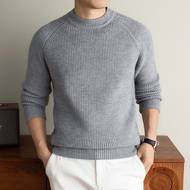 Herre Ribstrikket Sweater med Rund Hals og Løs Pasform