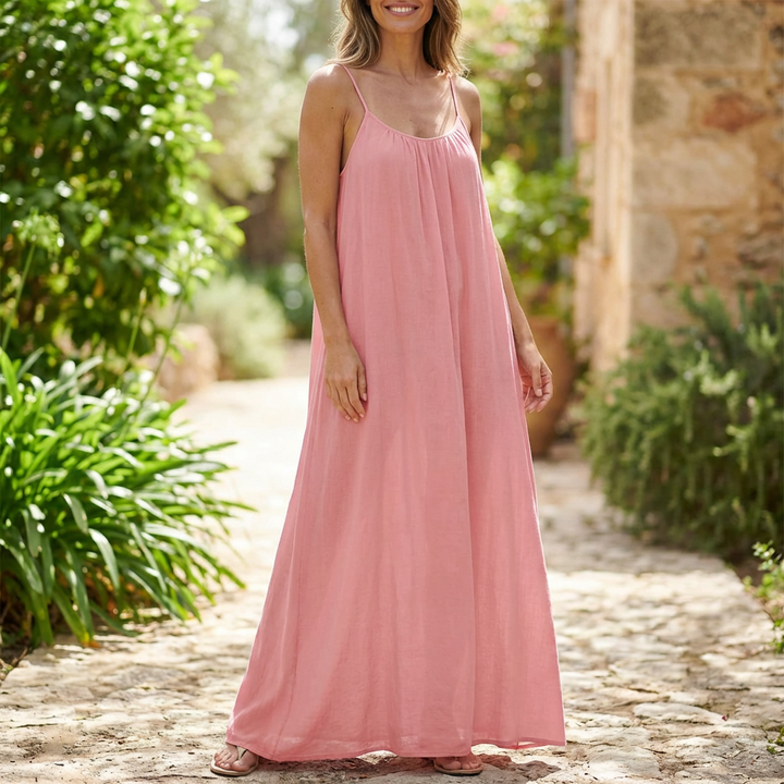 Elegant dame maxi kjole, perfekt som sommerkjole eller festkjole. Langt, løst snit.