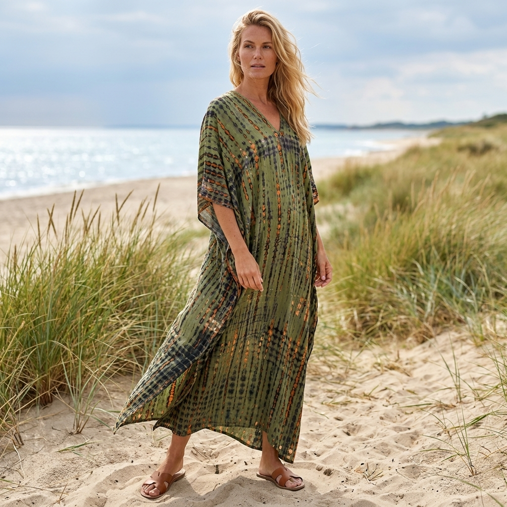 Løs og luftig boheme maxi sommerkjole til kvinder med farverigt mønster, perfekt til ferie.