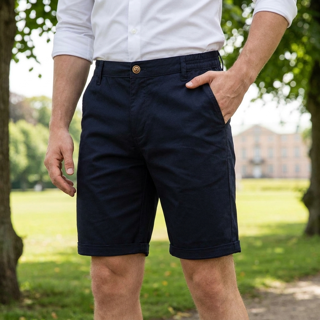 Lysegrå casual mænds shorts med stretch, ideelle til sommerdage og afslapning.