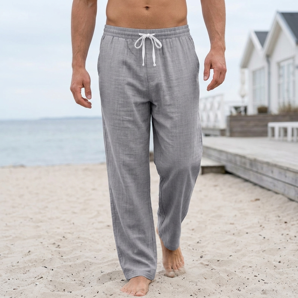 Stilfulde linnedbukser til mænd med afslappet pasform. Perfekt som casual sommerbukser eller strandmode.