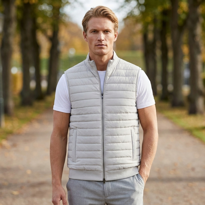 Stilren mænds quiltet vest. Letvægt og varm til en komfortabel og moderne hverdagsstil.