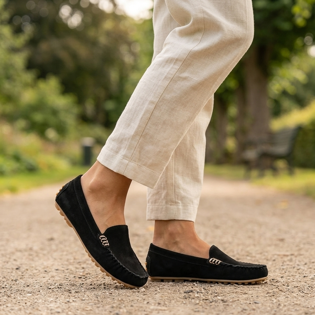 Klassiske dame loafers, flade og komfortable. Ortopædisk fodtøj med skridsikker sål til kvinder.