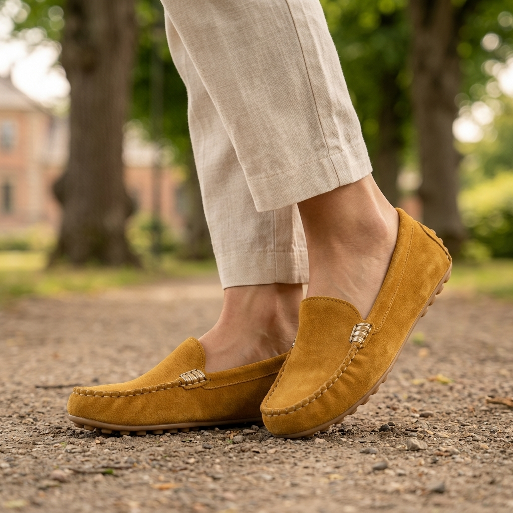 Komfortable ortopædiske dame loafers i blødt materiale. Skridsikker ydersål og god støtte.