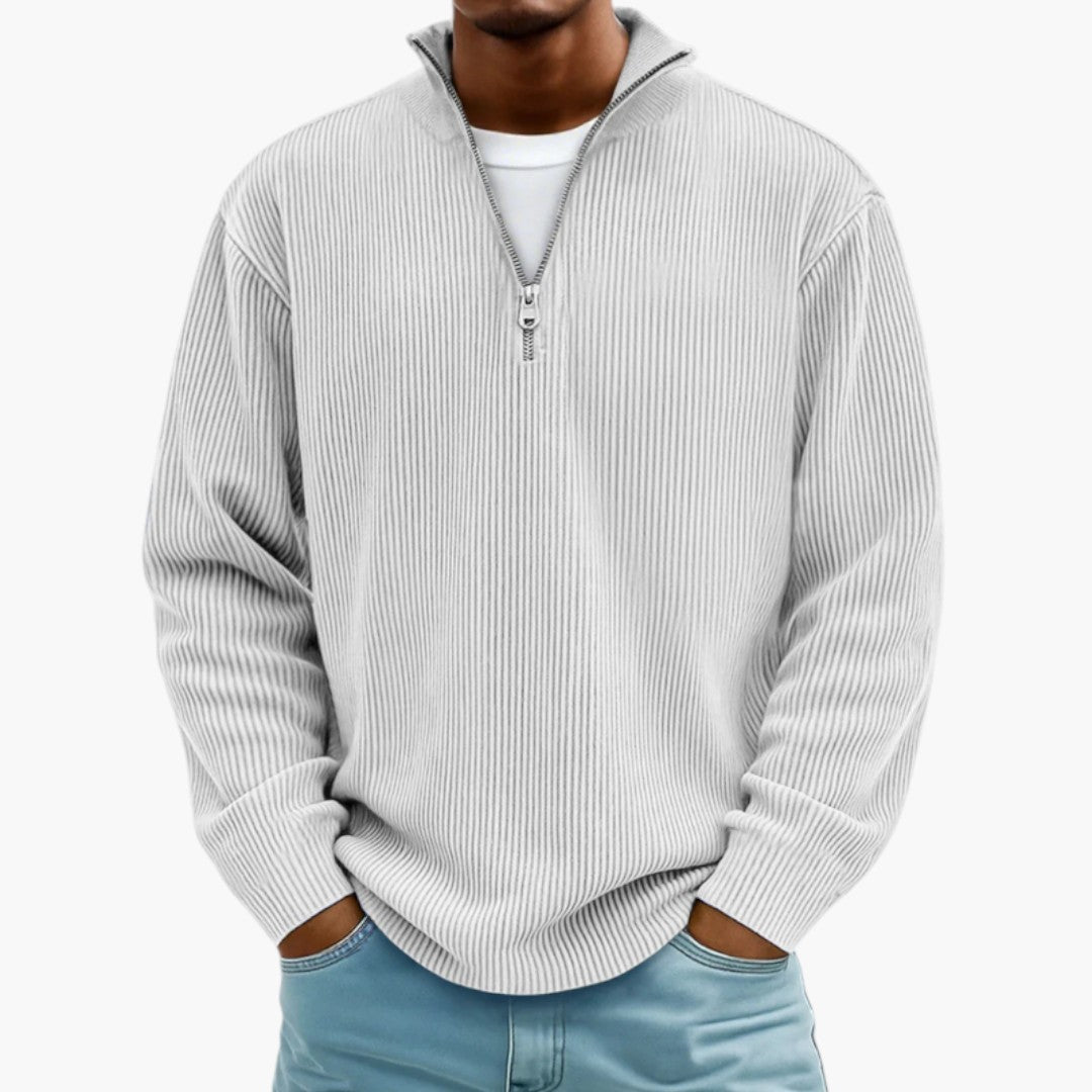 Elegant herresweater med lynlåskrave, der giver et raffineret touch til din fritidsstil.