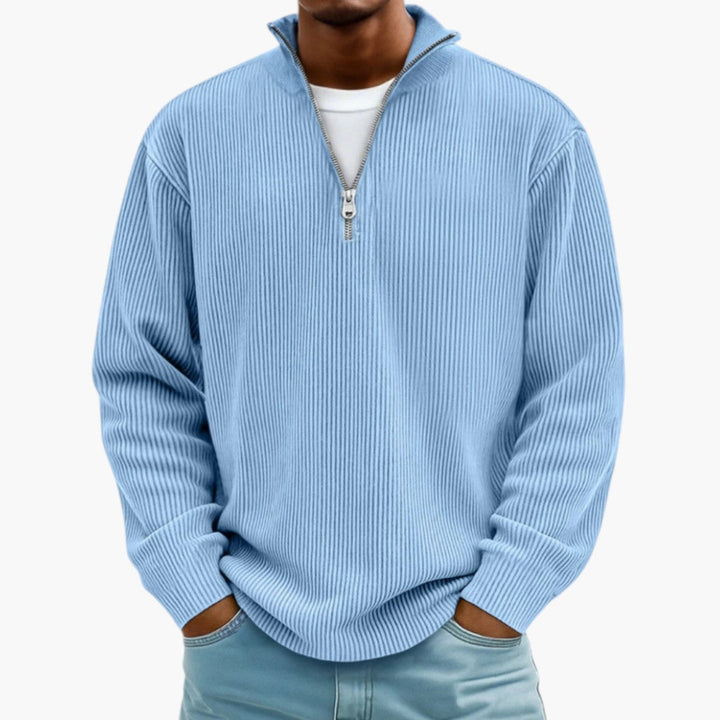 Mænds casual sweater med lynlåskrave, komfortabel og stilfuld til hverdagsbrug.