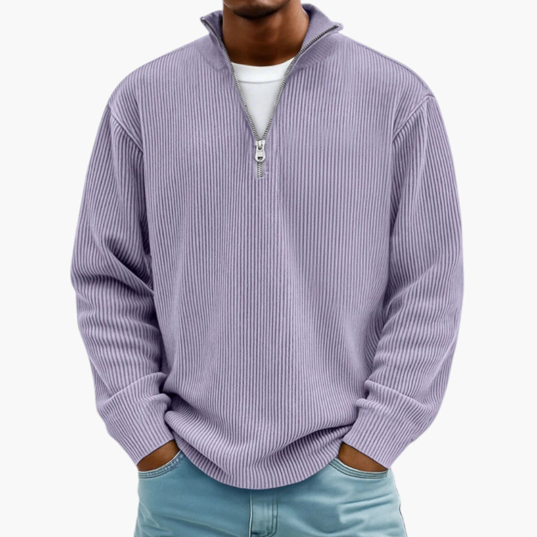 Tidløs herresweater med lynlåskrave, en essentiel del af enhver mands garderobe.