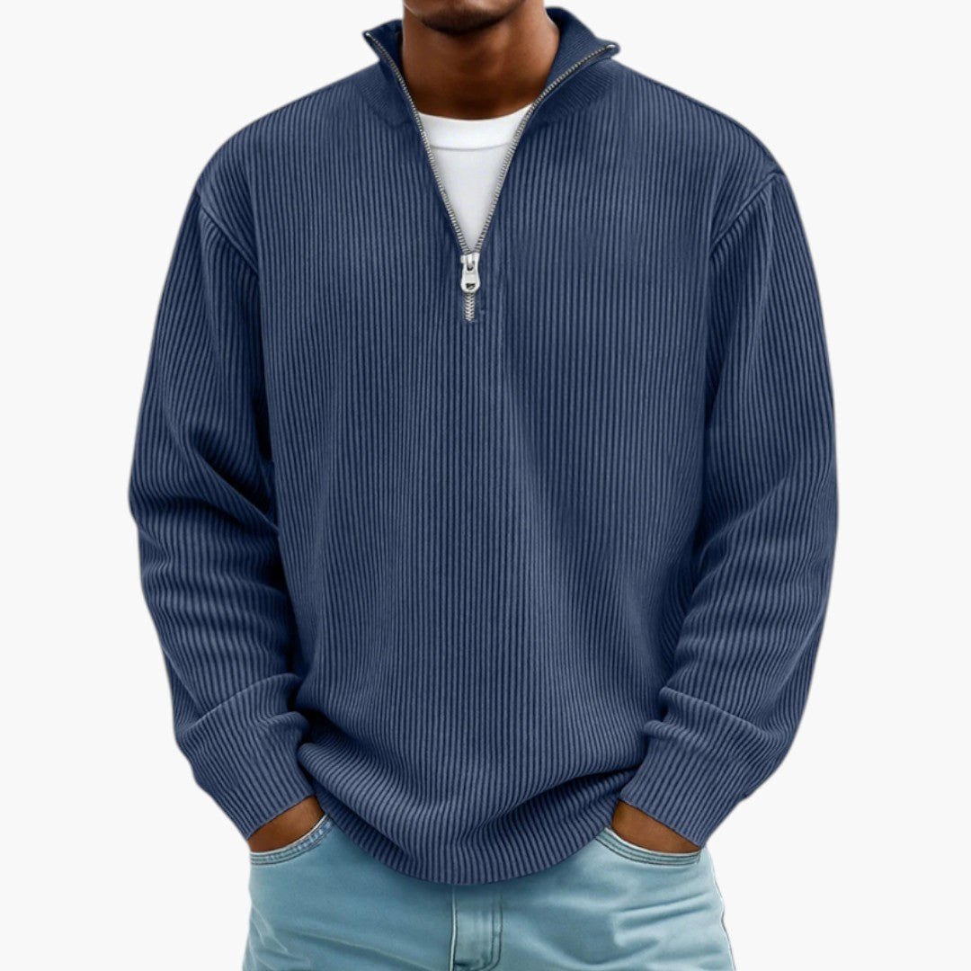 Stilfuld casual herresweater med lynlåskrave, et moderne valg til herremode.