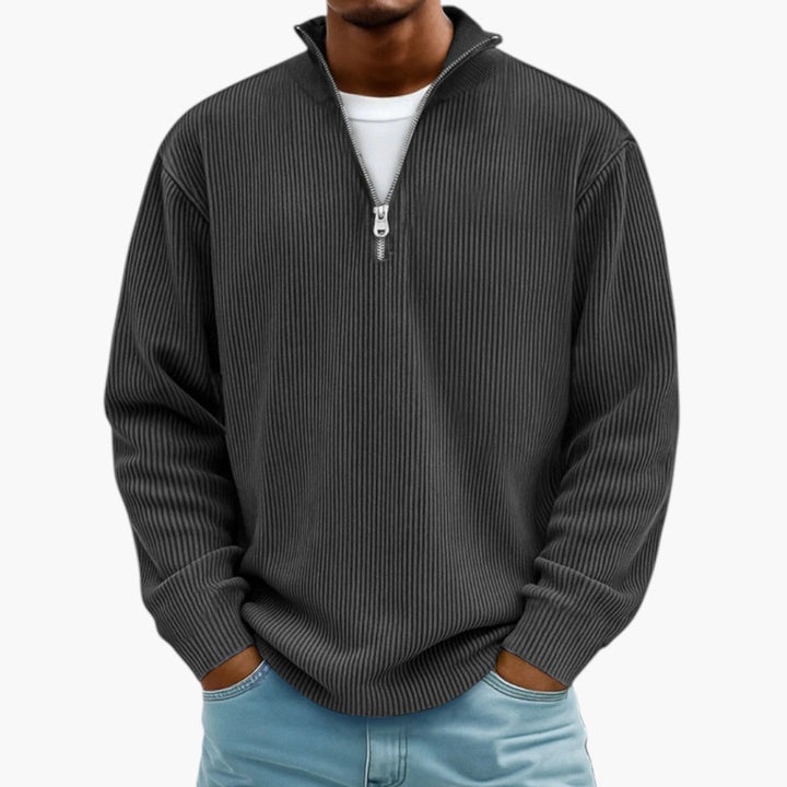 Varm og hyggelig herresweater med lynlåskrave for optimal komfort i koldt vejr.