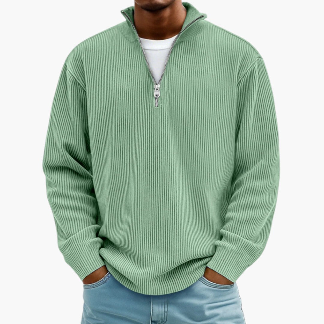 Alsidig herresweater med lynlåskrave til mænd. Ideel til fritid, efterår og vinter.
