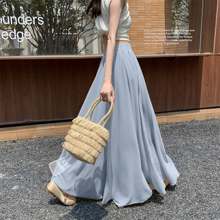 Festlig højtaljet dame nederdel i chiffon, en elegant A-line model for kvinder.