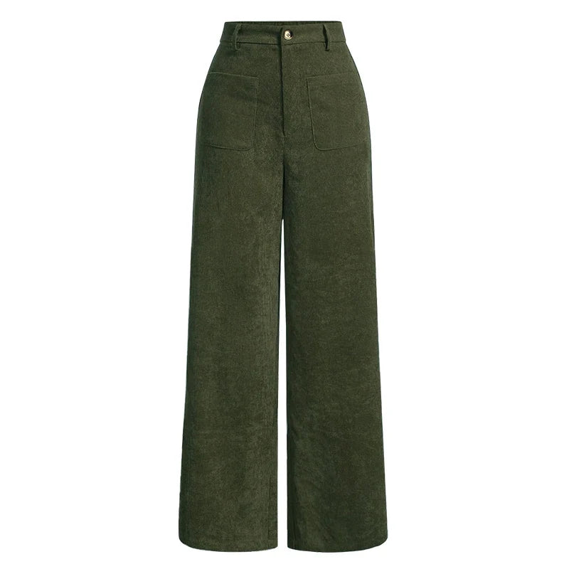 Damejeans, frontbillede, høj talje, knappelukning og synlige, praktiske lommer til en stilfuld look.
