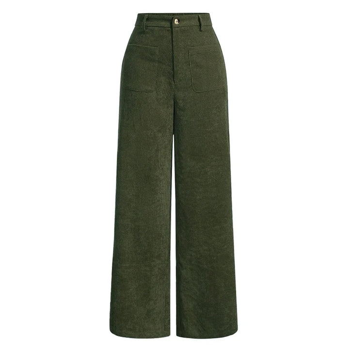 Damejeans, frontbillede, høj talje, knappelukning og synlige, praktiske lommer til en stilfuld look.
