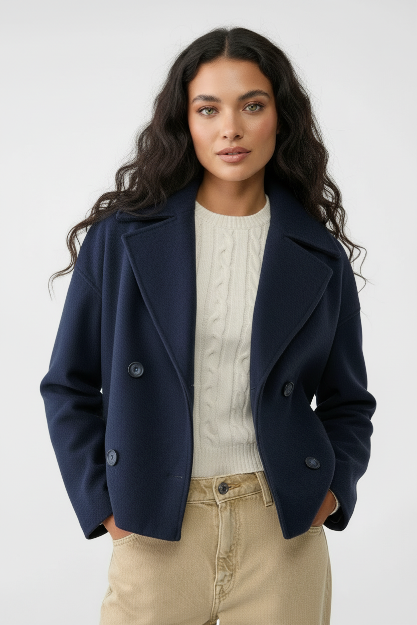 Opnå et chic look med denne cropped damejakke. Kort design, dobbeltknap og stilfuld finish.
