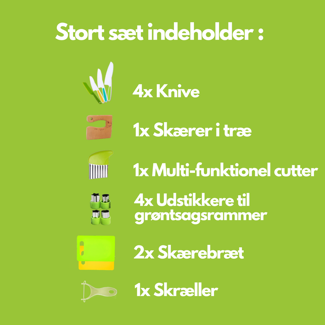 Junior kokkens drøm: Madlavningssæt i BPA-fri plast. Børnevenlige redskaber til sikker og engagerende rolleleg.