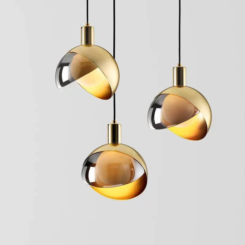 Guld Pendel Lampe med Røgfarvet Glas