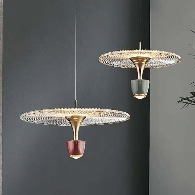Moderne LED-pendellampe, diskformet