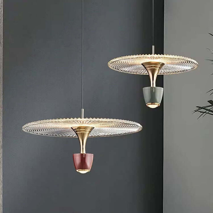 Moderne LED-pendellampe, diskformet