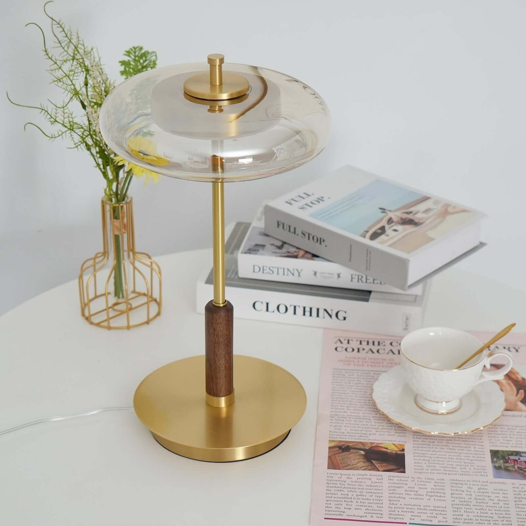 Moderne Designer Bordlampe i Glas, Træ og Metal