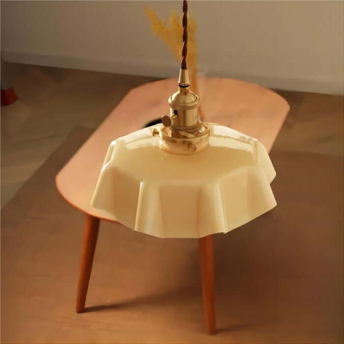 Retro Pendellampe i creme glas blomsterdesign
