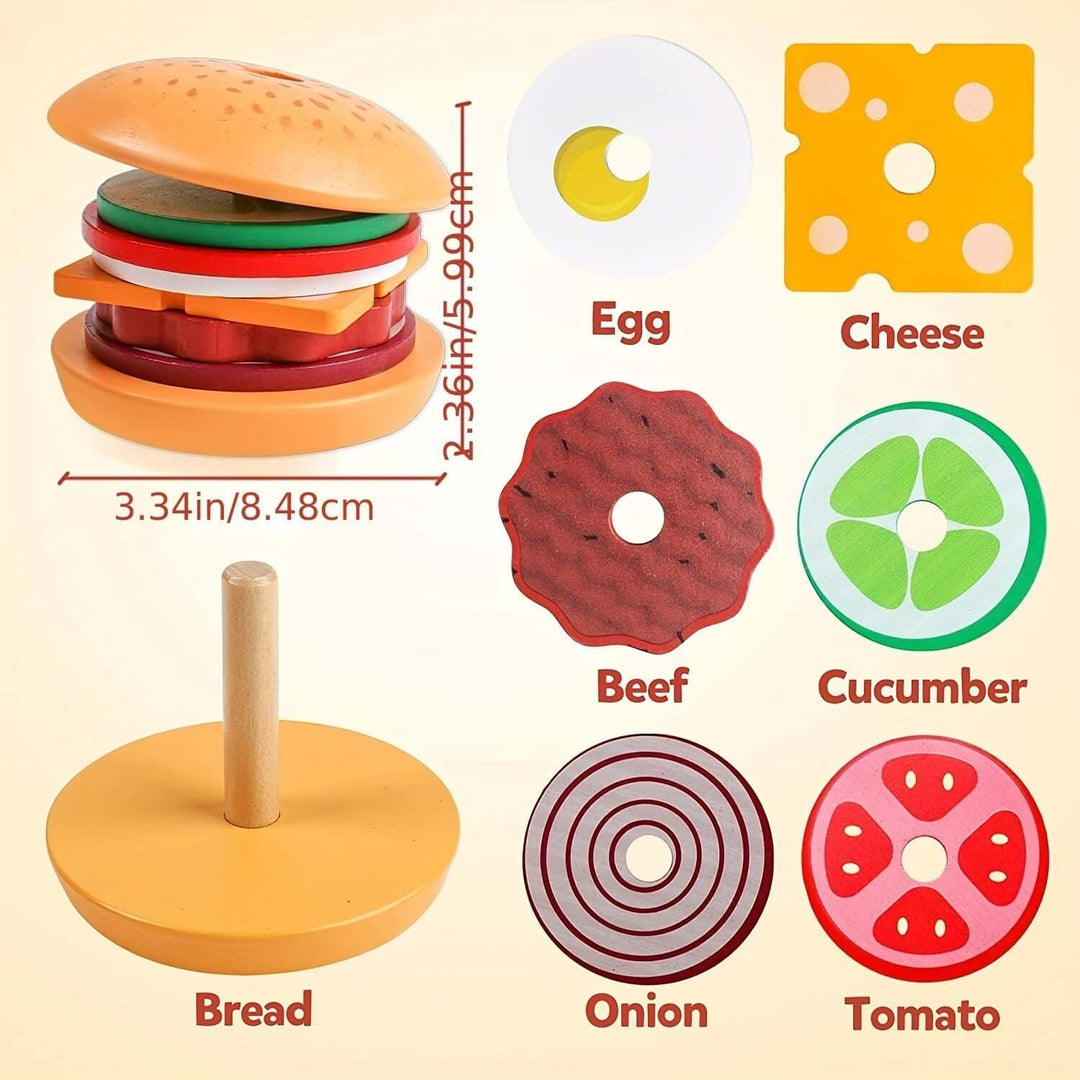 Montessori Træ Stablespil Burger - Finmotorik & Kreativitet