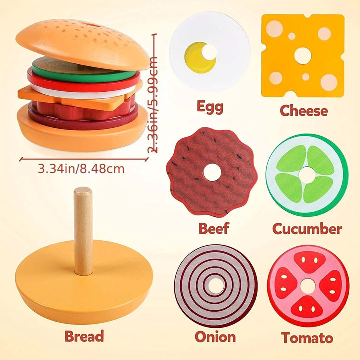 Montessori Træ Stablespil Burger - Finmotorik & Kreativitet