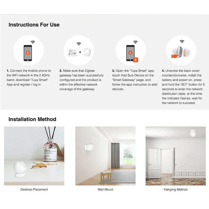 Smart Zigbee Bevægelsessensor med App-kontrol