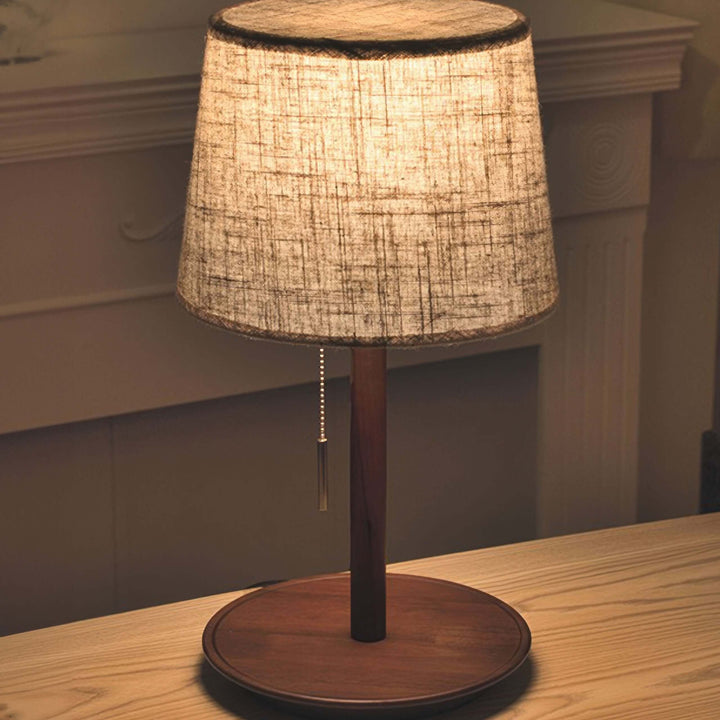 Design Bordlampe Valnøddetræ med Tekstilskærm