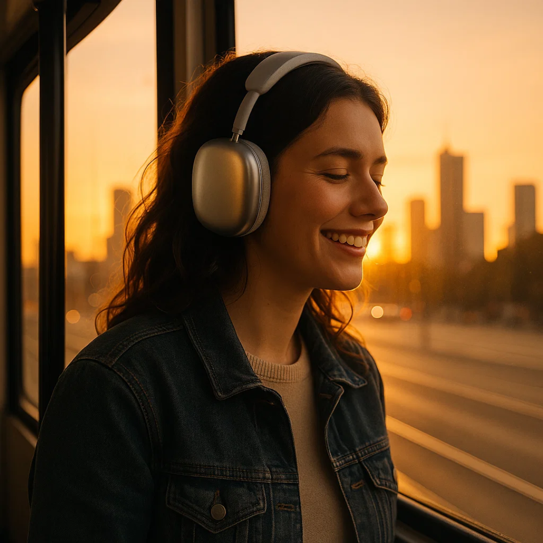 Lyserøde AeroBeats hovedtelefoner, Bluetooth, med overlegen HiFi-lyd og støjreduktionsfunktion.