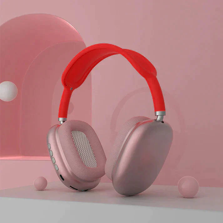 Lyserøde AeroBeats HiFi-hovedtelefoner med avanceret støjreduktion for maksimal komfort.