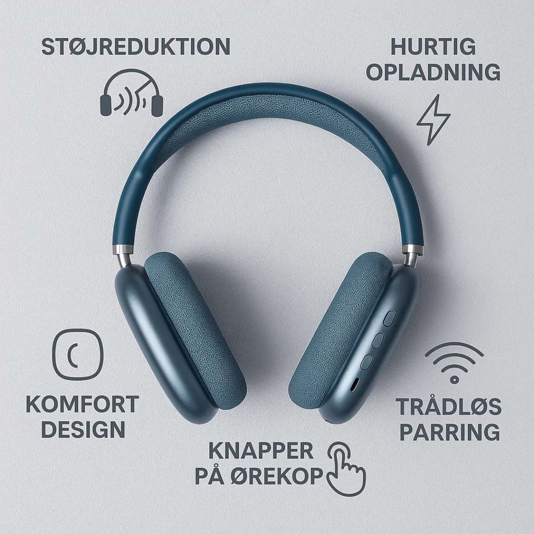 Blå AeroBeats trådløse hovedtelefoner til sport, robust design og krystalklar HiFi-lyd.