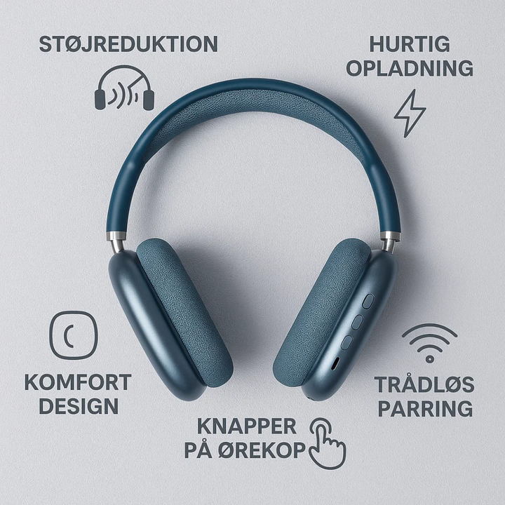 Blå AeroBeats trådløse hovedtelefoner til sport, robust design og krystalklar HiFi-lyd.
