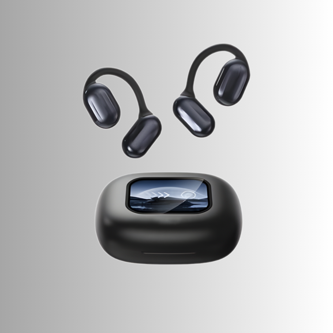 Trådløse AI oversætter øretelefoner med Bluetooth 5.4 og opladningsetui til sprogindlæring og kommunikation.