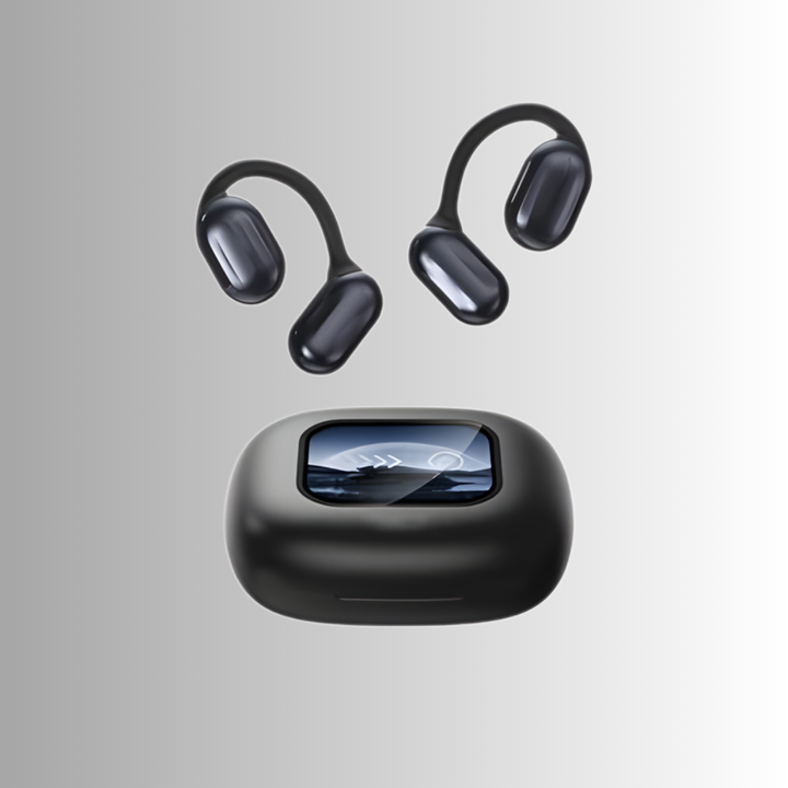 Trådløse AI oversætter øretelefoner med Bluetooth 5.4 og opladningsetui til sprogindlæring og kommunikation.