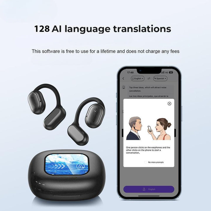 AI oversætter høretelefoner på et bord, klar til at levere krystalklar realtidsoversættelse og lyd.